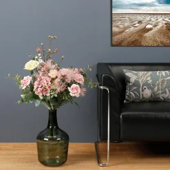 Ramo Artificial Mixto Con Rosas, Hortensias Y Flores De La Pradera Rosa 75 Cm