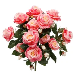Ramo De Rosas Artificiales Con 15 Flores Cada Una, Rosa Y Amarillo, 54,5 Cm