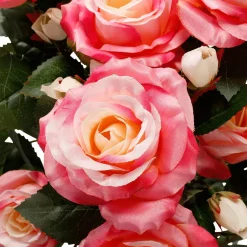Ramo De Rosas Artificiales Con 15 Flores Cada Una, Rosa Y Amarillo, 54,5 Cm