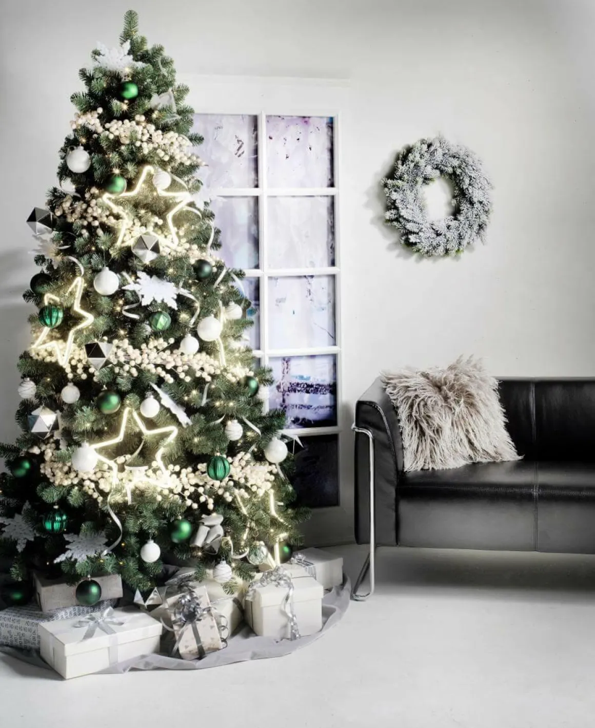 Árbol De Navidad Artificial Abeto Plateado Con LED 180 Cm