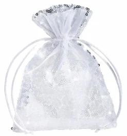 Saquitos De Organza Lentejuelas 18 Cm, 10 Piezas, Plata
