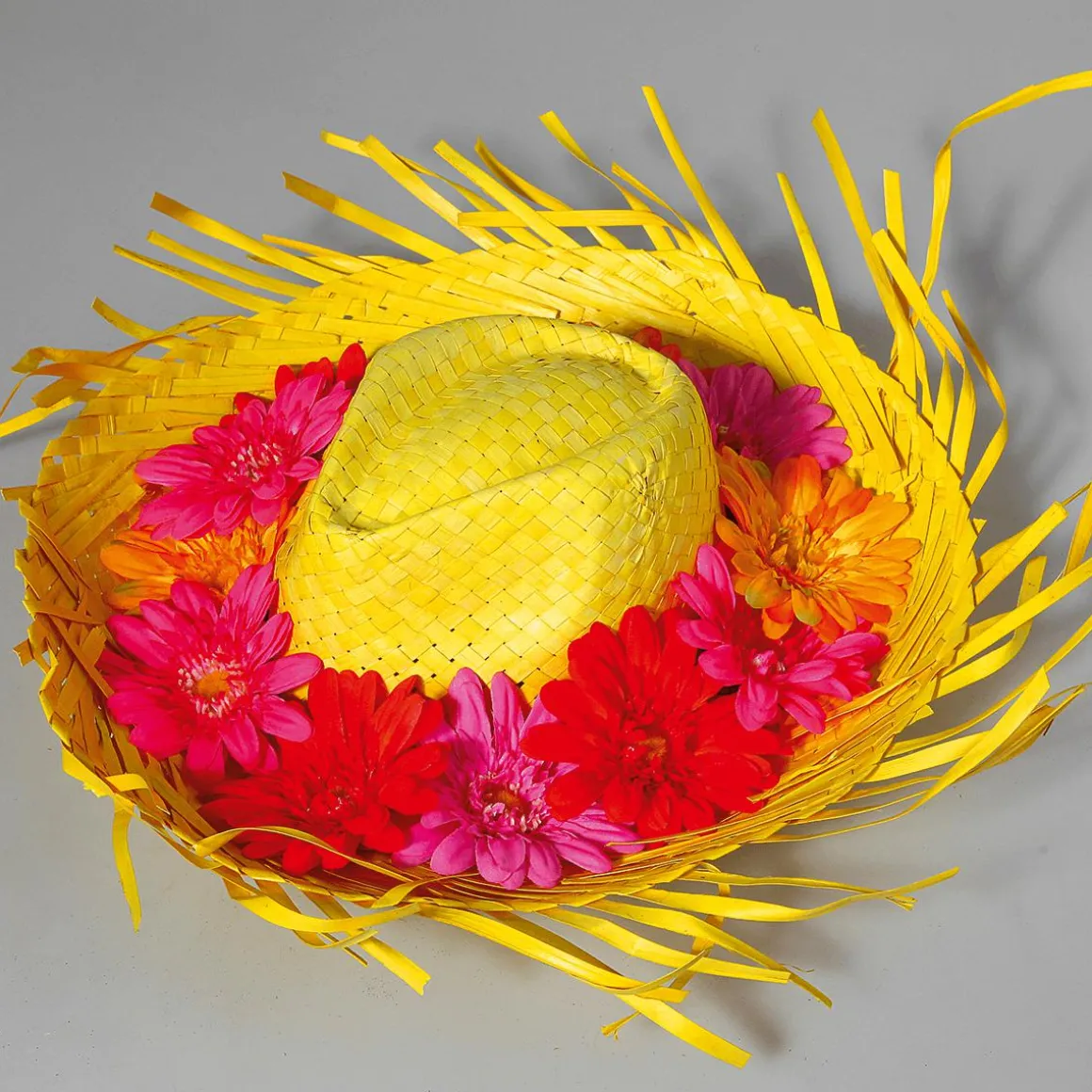 Sombrero De Paja Decorativo, Color Amarillo