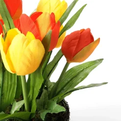 Tulipanes Artificiales En Cesta Naranja, 25 Cm